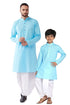 VASTRAMAY Aqua Blue Cotton Baap Beta Kurta Dhoti Set